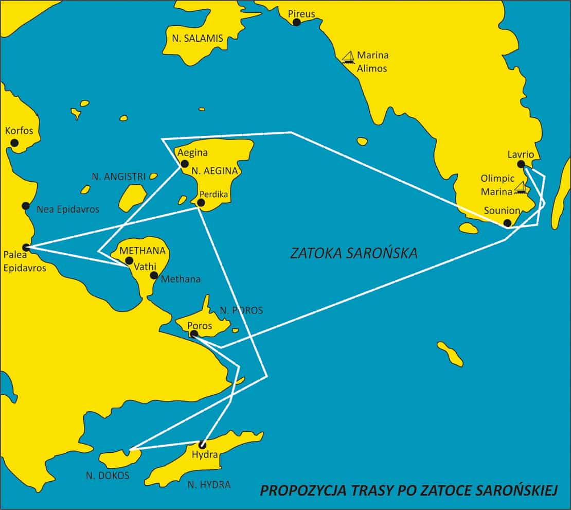 Propozycja trasy rejsu z Lavrio po Zatoce Sarońskiej