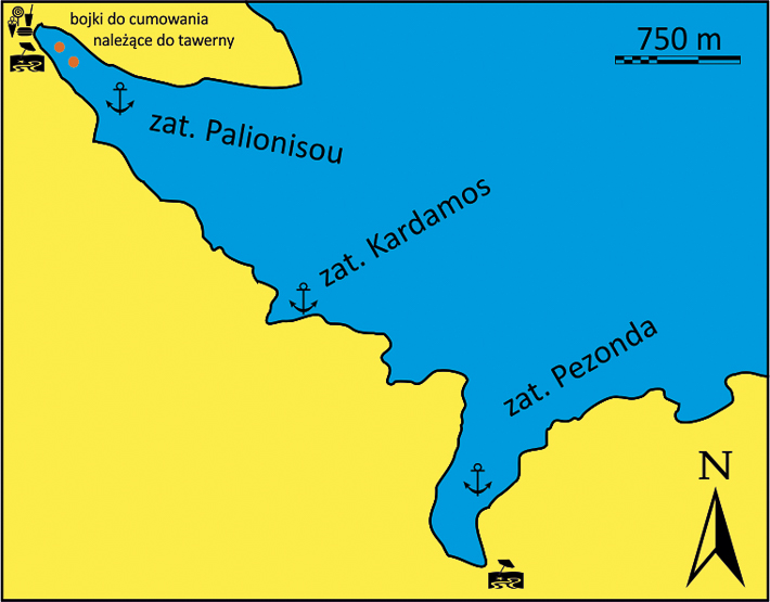 zatoki Palionisou i Kardamos oraz Pezonda na wyspie Kalimnos mapa