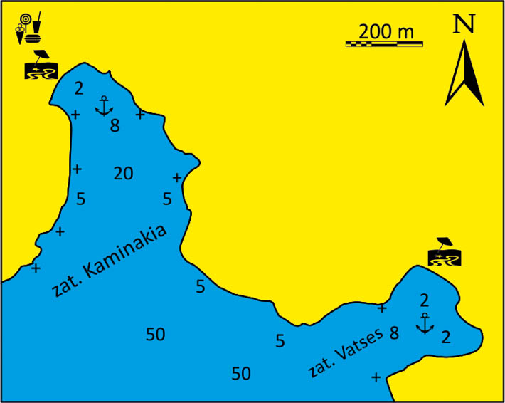 zatoki kaminakia i vatses mapa wyspa Astipalaia